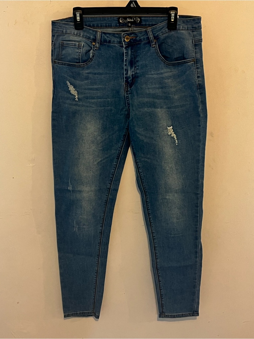 Huitoulu Women’s Distressed Skinny Jeans Size 16 Light Wash Stretch Denim